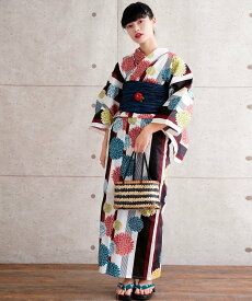 Nico@ntique Nico @ntique/(W)ニコアンティーク 浴衣3点セット えんじミッドセンチュリーストライプ ウタタネ 着物・浴衣・和装小物 浴衣【送料無料】