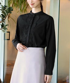 【SALE／14%OFF】Flolia フロントレーススタンドカラーブラウス オフィス ビジネス フォーマル セレモニー ガール トップス シャツ・ブラウス ブラック ホワイト【送料無料】