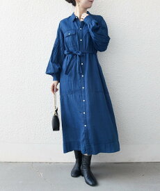 SHIPS any SHIPS any:＜手洗い可能＞シアー デニム ポケット ロング シャツ ワンピース シップス ワンピース・ドレス シャツワンピース ブルー【送料無料】