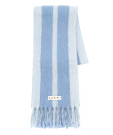 【SALE／40%OFF】MARNI ストライプ ロゴ ウールブレンド アルパカマフラー マルニ ファッション雑貨 マフラー・ストール・ネックウォーマー グレー ブルー【送料無料】