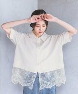 GLOBAL WORK 裾レースシャツ半袖無地/805193 グローバルワーク トップス シャツ・ブラウス ホワイト ブラ…