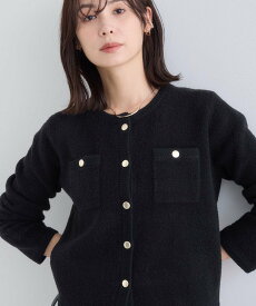 INDIVI 【ミニブークレ素材】ジャケットライクカーディガン インディヴィ トップス カーディガン ブラック ネイビー【送料無料】
