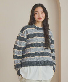 【SALE／50%OFF】niko and ... ウェーブボーダーニットプルオーバー ニコアンド トップス ニット グレー ブルー ブラウン