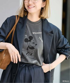 FRAMeWORK WIFFLE 別注[Mickey Mouse]embroidery T フレームワーク トップス カットソー・Tシャツ ブラック グレー ベージュ【送料無料】