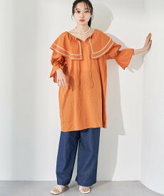 【SALE／50%OFF】VIS ビックカラー刺繍チュニックブラウス/ミニワンピース ビス ワンピース・ドレス ワンピース ブラック ホワイト オレンジ