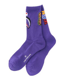 A BATHING APE (M)SHARK SOCKS M ア ベイシング エイプ 靴下・レッグウェア 靴下 グレー ブラック ホワイト パープル