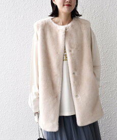 【SALE／30%OFF】SHIPS WOMEN Primary NavyLabel:フェイク ファー ジレ シップス トップス ベスト・ジレ ホワイト グレー【送料無料】