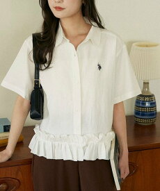 【SALE／30%OFF】U.S. POLO ASSN. 別注 裾 フリル シャツ 限定展開 フリークスストア トップス シャツ・ブラウス ホワイト ブラウン ブラック【送料無料】