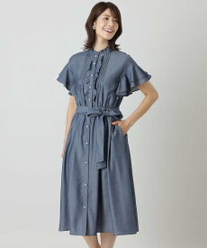 【SALE／59%OFF】TO BE CHIC シャンブレーデニムフリルスリーブ ワンピース トゥー ビー シック ワンピース・ドレス ワンピース ネイビー【送料無料】