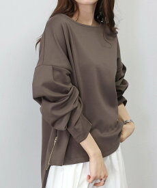 Aletta vita ポンチサイドファスナー袖タックプルオーバー プルオーバー ポンチ 立体 ファニーカンパニープラス トップス カットソー・Tシャツ グレー ブラック ホワイト ブラウン