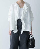 かぐれ リネンフリルカラーシャツ カグレ トップス シャツ・ブラウス ホワイト ブラック【送料無料】