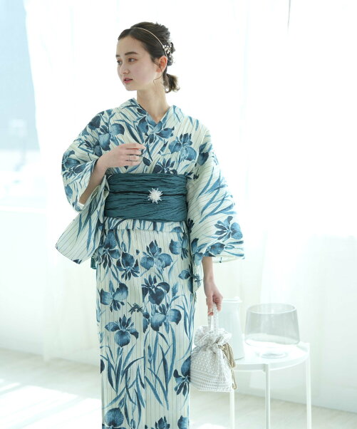 Utatane Utatane W 高級変わり織り浴衣3点セット ブルーグリーンの菖蒲 Rakuten Fashion 楽天ファッション 旧楽天ブランドアベニュー 8745