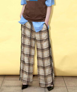 MAISON SPECIAL Side Pico Lace Sheer Plaid Pants ���]���X�y�V���� �p���c ���̑��̃p���c �l�C�r�[�y���������z