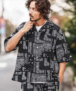 felkod mhs2477-Bandana Pattern Open Collar Shirts �V���c �J���r�I �g�b�v�X �V���c�E�u���E�X �u���b�N �z���C�g�y���������z