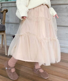 【SALE／15%OFF】aimoha KIDS 【aimoha-KIDS-】チュールティアードスカート アイモハ スカート ミディアムスカート ブラック ベージュ