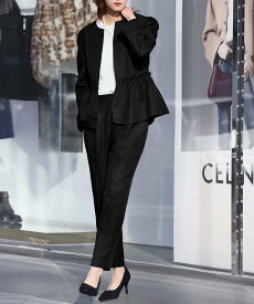 【SALE／6%OFF】Flolia ツイードペプラムノーカラージャケット・パンツセットアップセレモニースーツ ガール スーツ・フォーマル セットアップスーツ ブラック【送料無料】