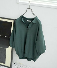 【SALE／10%OFF】FREAK'S STORE 半袖ポロ襟スキッパーサマーニット【限定展開】 フリークスストア トップス ニット グリーン ネイビー ブラウン レッド ベージュ ブラック