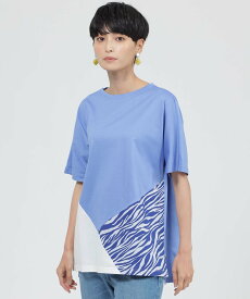 EVEX by KRIZIA 【ウォッシャブル】ブロッキングゼブラプリントTシャツ エヴェックス バイ クリツィア トップス カットソー・Tシャツ ブルー ホワイト ネイビー【送料無料】