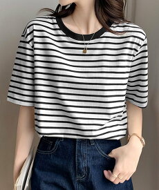 【SALE／30%OFF】miniministore ボーダーtシャツ半袖 レディース 韓国風 ミニミニストア トップス カットソー・Tシャツ ピンク ブラック ブラウン グリーン