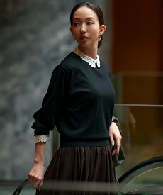 【SALE／20%OFF】23区 【洗える】エンブロイダリー フラワーレースコンビ ニット ニジュウサンク トップス ニット ブラック ネイビー グレー【送料無料】