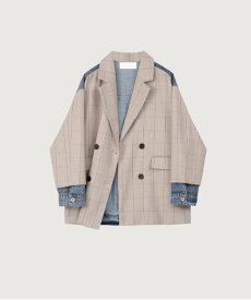 LA POMME petit ・予約商品・Denim Patchwork Jacket ラポミ・プチ ジャケット・アウター テーラードジャケット・ブレザー カーキグリーン【送料無料】