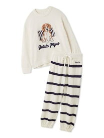 gelato pique 【ONLINE限定】【UNISEX】エアリーモコプレイフルDOGジャガードプルオーバー&ボーダーロングパンツセット ジェラートピケ トップス カットソー・Tシャツ ネイビー ホワイト【送料無料】