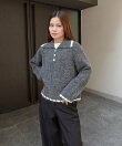 配色ポロネックニットトップス