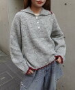 配色ポロネックニットトップス