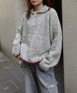 配色ポロネックニットトップス