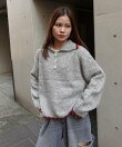配色ポロネックニットトップス