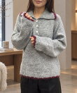 配色ポロネックニットトップス