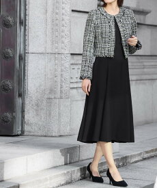 【SALE／37%OFF】Flolia ツイードノーカラージャケット・ワンピースセットアップセレモニースーツ 【洗える】 リバーフィールド アンド コー スーツ・フォーマル セットアップスーツ ブラック【送料無料】
