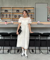 ANDRESD 結婚式ドレス お呼ばれ バブルスリーブジャガードドレス アンドレスド ワンピース・ドレス ドレ…