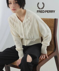 Ray BEAMS FRED PERRY * Ray BEAMS / 別注 Open Knit Cardigan　Vネック カーディガン 24SS ビームス ウイメン トップス ニット ホワイト ブラック【送料無料】