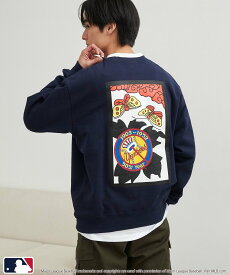 【SALE／60%OFF】coen MLB別注 花札バックプリント クルーネックスウェット コーエン トップス スウェット・トレーナー ネイビー グリーン ホワイト ブラック オレンジ