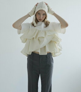 LE CIEL BLEU �V���[�g���b�t���J�b�g�g�b�v / Short Ruffle Cut Tops ���V�F���u���[ �g�b�v�X �J�b�g�\�[�ET�V���c �z���C�g �u���b�N�y���������z