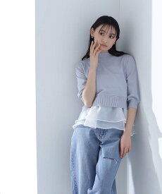 NATURAL BEAUTY BASIC シアーフリルレイヤードスプリングニット 24SS ナチュラルビューティベーシック トップス ニット ブルー ブラック ホワイト【送料無料】