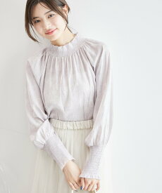 【SALE／20%OFF】ROPE' PICNIC シャーリングフリルブラウス ロペピクニック トップス シャツ・ブラウス グレー ホワイト ベージュ ブルー