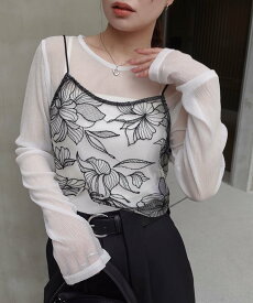 CORNERS チュール花柄刺繍ビスチェ コーナーズ トップス キャミソール ブラック ベージュ