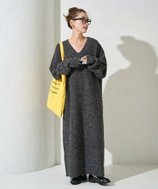 【SALE／25%OFF】FREAK'S STORE ミニ ブークレ Vネック ニット ワンピース【限定展開】 25AW フリークスストア ワンピース・ドレス ワンピース ベージュ グレー ブラック ブラウン ブルー【送料無料】