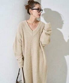 FREAK'S STORE ミニ ブークレ Vネック ニット ワンピース【限定展開】 25AW フリークスストア ワンピース・ドレス ワンピース ベージュ グレー ブラック ブラウン ブルー【送料無料】