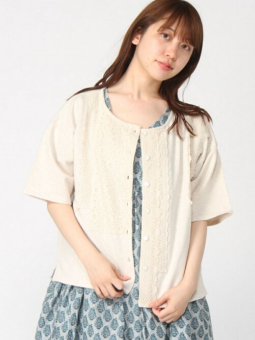 Samansa Mos2 粗挽き杢レース付きカーディガン Rakuten Fashion