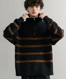 Rocky Monroe オーバーサイズハーフジップシャギーボーダーニット ロッキーモンロー トップス ニット ネイビー グレー ブラック【送料無料】