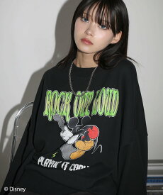 MSG 【Disney 】 ヴィンテージ加工 オーバーサイズクルーネックスウェットプルオーバー カジュアル トップス スウェット・トレーナー グレー ブラック【送料無料】