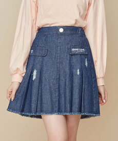 【SALE／50%OFF】JENNI love 【ウエスト調整可能】ダメージデニムプリーツスカート ジェニィオンラインショップ スカート ミニスカート ブルー ネイビー