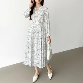 【SALE／25%OFF】COCOMOMO 【花柄/ドット柄】きれいめワンピース オフィスカジュアル ワンピース 長袖 ココモモ ワンピース・ドレス ワンピース ブラック ブラウン ホワイト【送料無料】