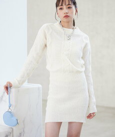 【SALE／30%OFF】VIS 【WEB限定】ケーブル編みミニ丈ニットワンピース ビス ワンピース・ドレス ワンピース ホワイト ベージュ ネイビー レッド【送料無料】