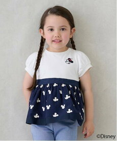 【SALE／20%OFF】petit main 【Disney】総柄ドッキングパフT ナルミヤオンライン トップス その他のトップス ネイビー ピンク