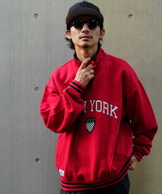 【SALE／50%OFF】Schott LINE RIB HZ SWEAT SHEELD PATCH/ラインリブ ハーフジップ パッチスウェット ショット トップス スウェット・トレーナー オレンジ ブラック レッド ホワイト【送料無料】