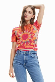 Desigual 花 ニットTシャツ デシグアル トップス カットソー・Tシャツ オレンジ【送料無料】